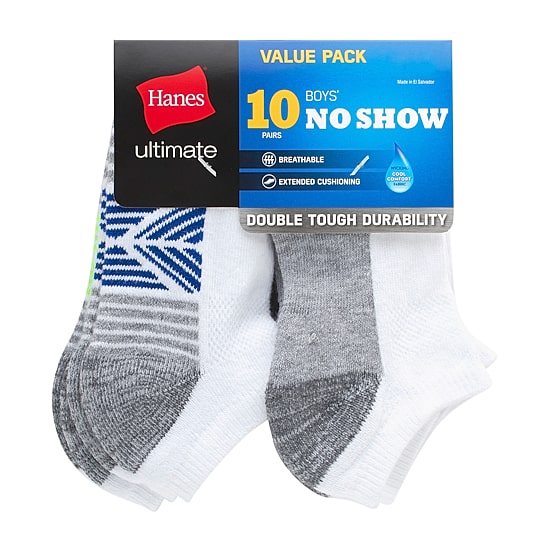 Hanes Little & Big Kid Boys Multi-Pack 10 Pair No Show Socks