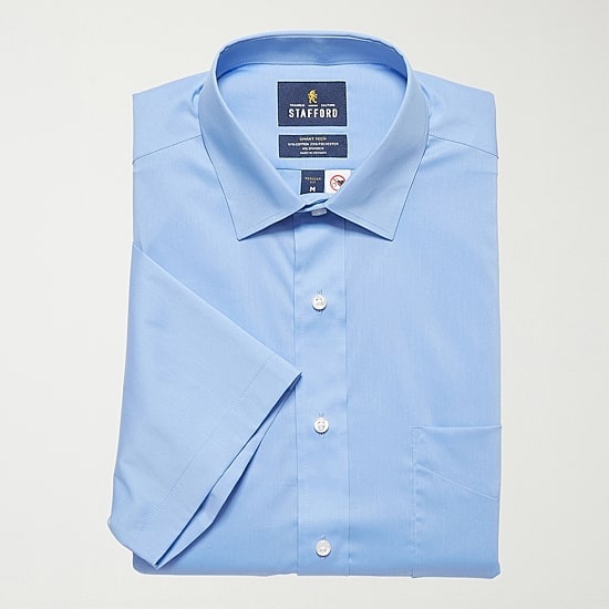 Stafford Smart Tech Magna Ready® Mens Regular Fit Easy-on + Easy-off Sensory Friendly Adaptive Stretch Fabric Wrinkle Free Short Sleeve Dress Shirt