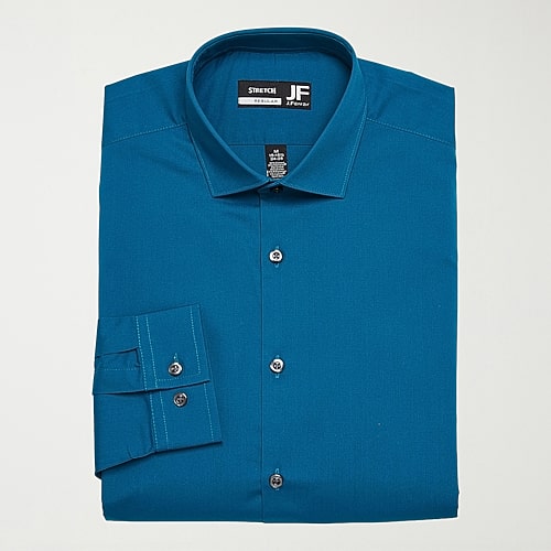 J. Ferrar Ultra Comfort Mens Slim Fit Easy Care Stretch Fabric Long Sleeve Dress Shirt, 18-18.5 34-35, Green