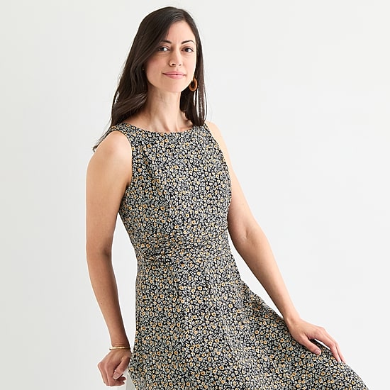 Perceptions Womens Midi Round Neck Sleeveless Chiffon Floral Fit + Flare Dress