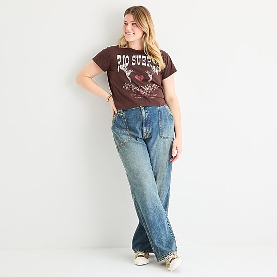 Arizona Womens Juniors Plus Highest Rise Straight Leg Jean