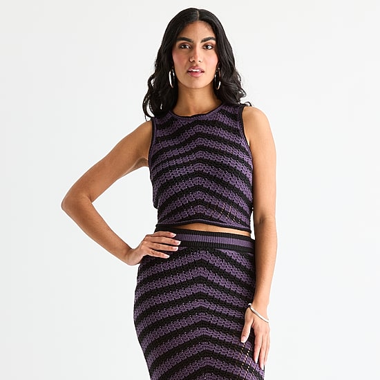 Bold Elements Womens Crew Neck Sleeveless Chevron Pullover Sweater