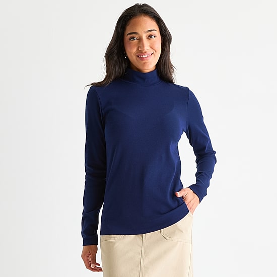 St. John's Bay Womens Mock Neck Long Sleeve T-Shirt