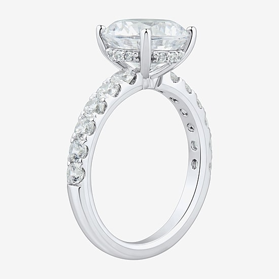 (H-I / Si2) Womens 3 3/4 CT. T.W. Lab Grown White Diamond 14K Gold Round Side Stone Engagement Ring