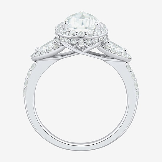 Womens 3 CT. T.W. Lab Grown White Diamond 14K Gold Pear Side Stone 3-Stone Engagement Ring