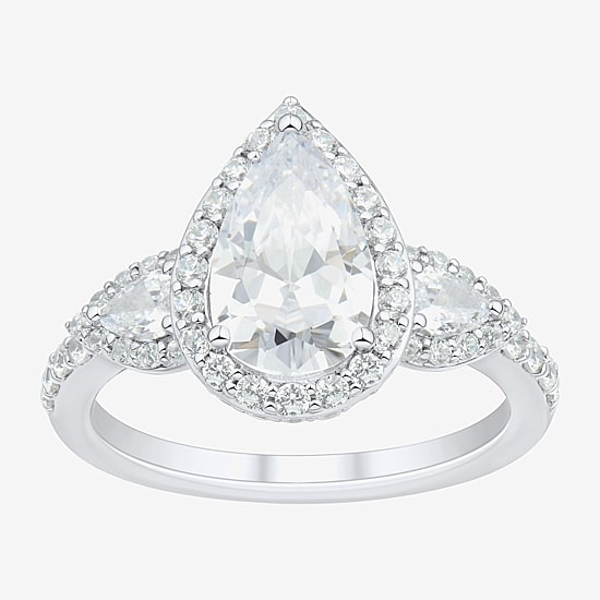 Womens 3 CT. T.W. Lab Grown White Diamond 14K Gold Pear Side Stone 3-Stone Engagement Ring