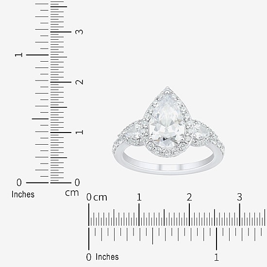 Womens 3 CT. T.W. Lab Grown White Diamond 14K Gold Pear Side Stone 3-Stone Engagement Ring