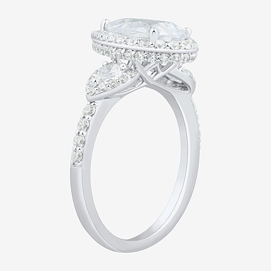 Womens 3 CT. T.W. Lab Grown White Diamond 14K Gold Pear Side Stone 3-Stone Engagement Ring