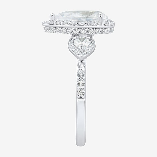 Womens 3 CT. T.W. Lab Grown White Diamond 14K Gold Pear Side Stone 3-Stone Engagement Ring