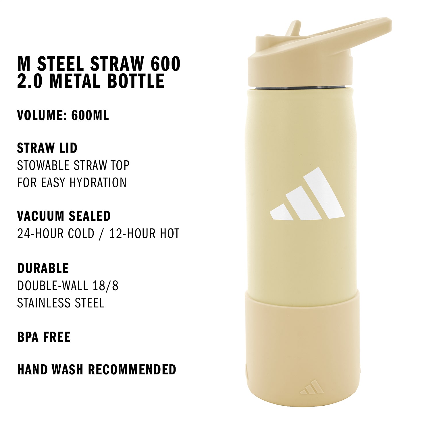 adidas M Steel Straw 600 Metal Vanilla Water Bottle