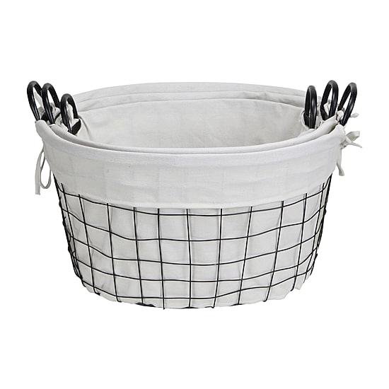 Cheungs Set Of 3 Lined Oval Wire Baskets