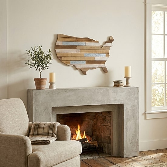 Hanging Mixed Media Wood And USA Metal Wall Art - Medium