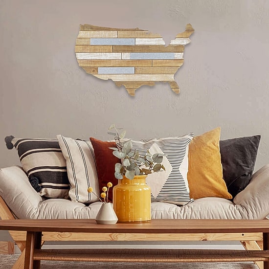 Hanging Mixed Media Wood And USA Metal Wall Art - Small
