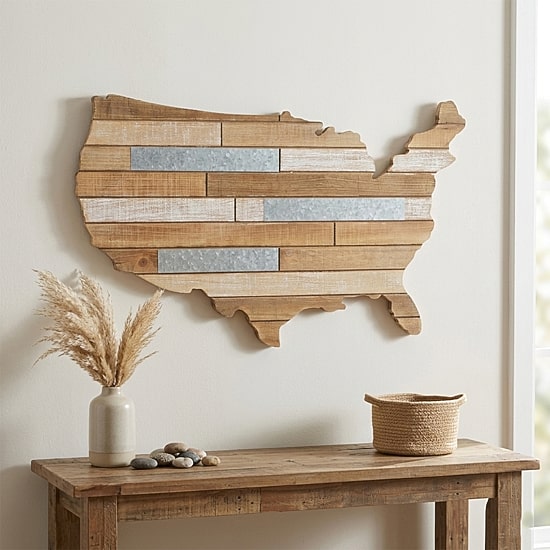 Hanging Mixed Media Wood And USA Metal Wall Art - Small