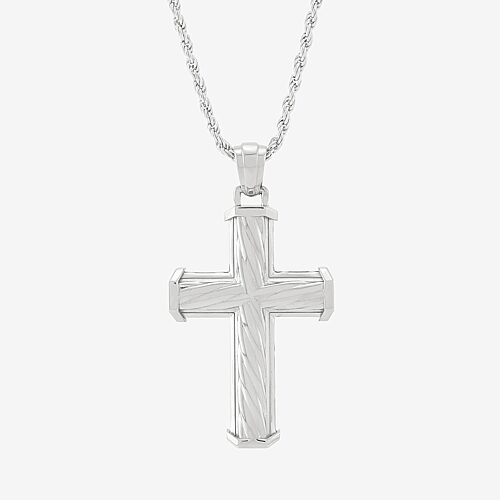 Cross Mens Sterling Silver Cross 20 Inch Pendant Necklace, One Size, White