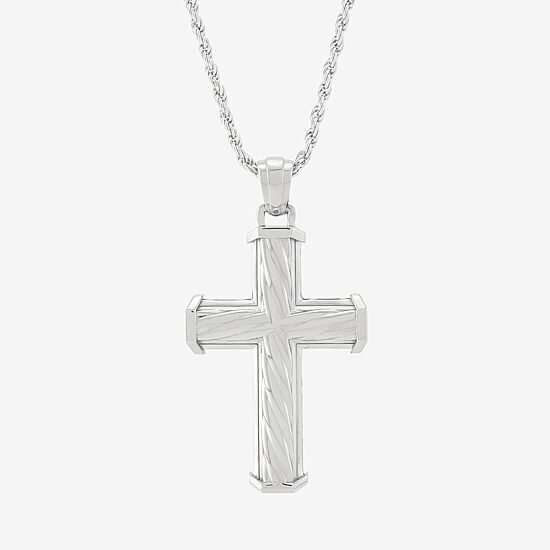 Cross Mens Sterling Silver Cross 20 Inch Pendant Necklace
