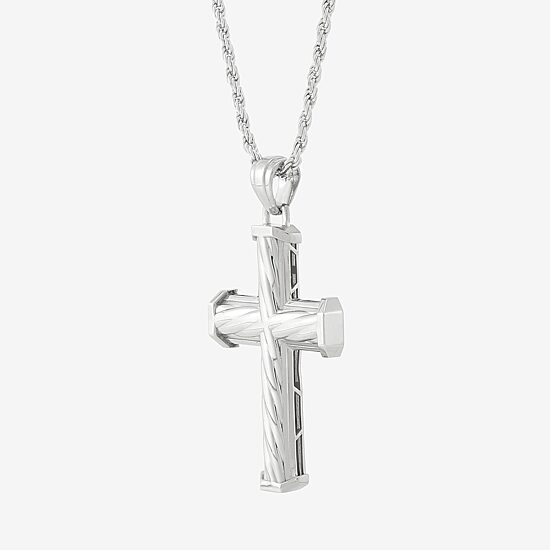 Cross Mens Sterling Silver Cross 20 Inch Pendant Necklace