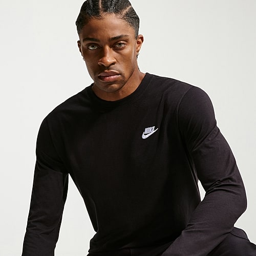 Nike Club Mens Crew Neck Long Sleeve Quick Dry Active Big and Tall T-Shirt, X-large Tall, Black