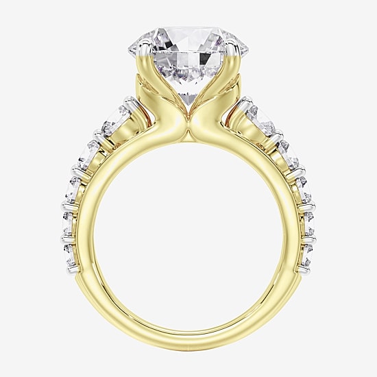 (F / Vs2) Womens 4 CT. T.W. Lab Grown White Diamond 14K Gold Round Side Stone Engagement Ring