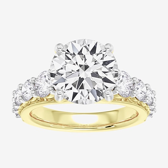 (F / Vs2) Womens 4 CT. T.W. Lab Grown White Diamond 14K Gold Round Side Stone Engagement Ring