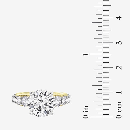 (F / Vs2) Womens 4 CT. T.W. Lab Grown White Diamond 14K Gold Round Side Stone Engagement Ring