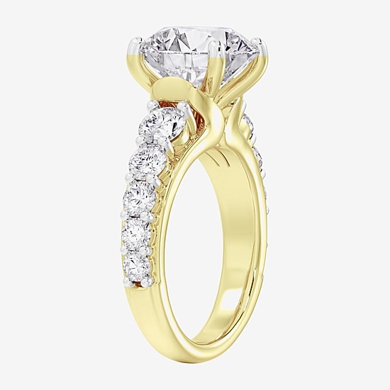 (F / Vs2) Womens 4 CT. T.W. Lab Grown White Diamond 14K Gold Round Side Stone Engagement Ring