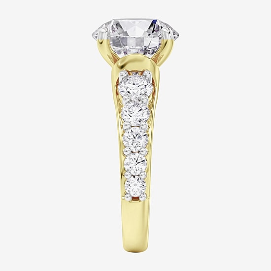 (F / Vs2) Womens 4 CT. T.W. Lab Grown White Diamond 14K Gold Round Side Stone Engagement Ring