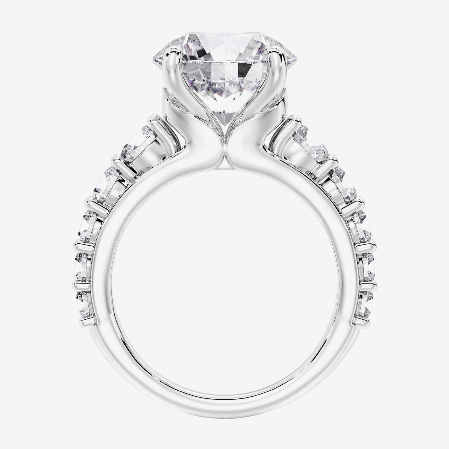 F / Vs2) Womens CT. T.W. Lab Grown White Diamond 14K Gold Round Side Stone Engagement Ring