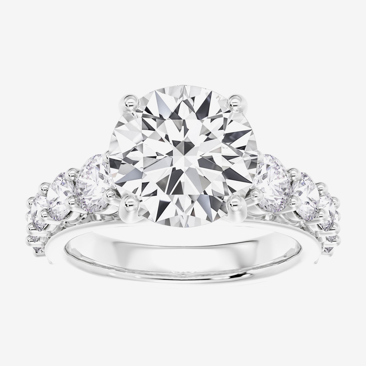 F / Vs2) Womens CT. T.W. Lab Grown White Diamond 14K Gold Round Side Stone Engagement Ring