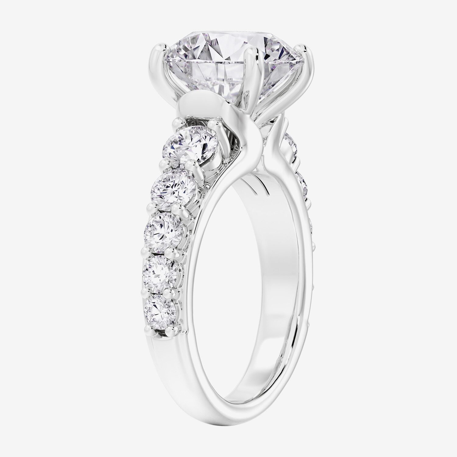 F / Vs2) Womens CT. T.W. Lab Grown White Diamond 14K Gold Round Side Stone Engagement Ring