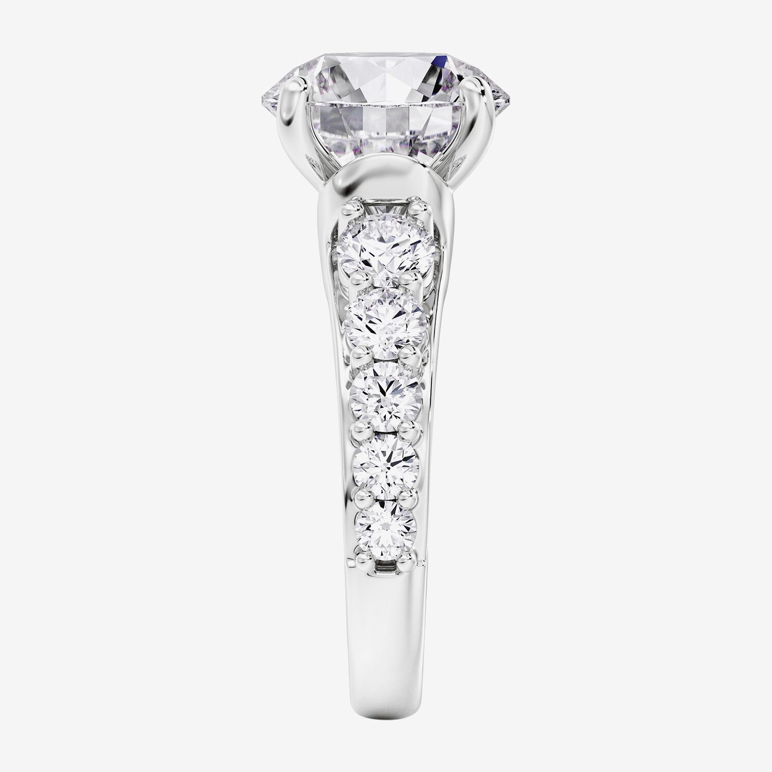 F / Vs2) Womens CT. T.W. Lab Grown White Diamond 14K Gold Round Side Stone Engagement Ring