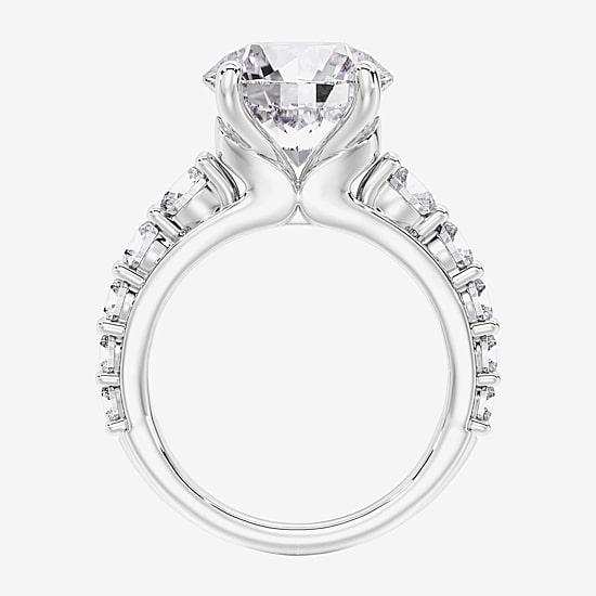 (F / Vs2) Womens 6 1/2 Ct. T.W. Lab Grown White Diamond 10K Gold Round Side Stone Engagement Ring