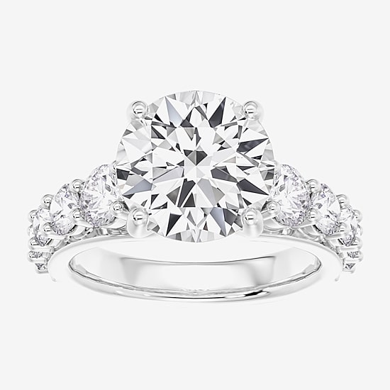 (F / Vs2) Womens 6 1/2 Ct. T.W. Lab Grown White Diamond 10K Gold Round Side Stone Engagement Ring