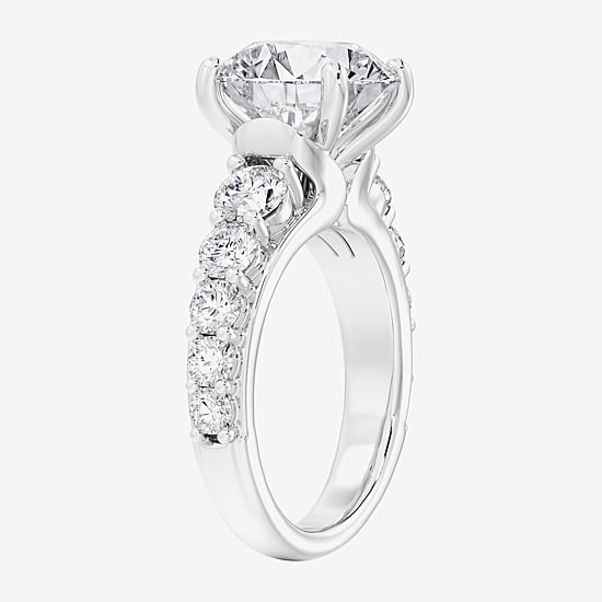 (F / Vs2) Womens 6 1/2 Ct. T.W. Lab Grown White Diamond 10K Gold Round Side Stone Engagement Ring