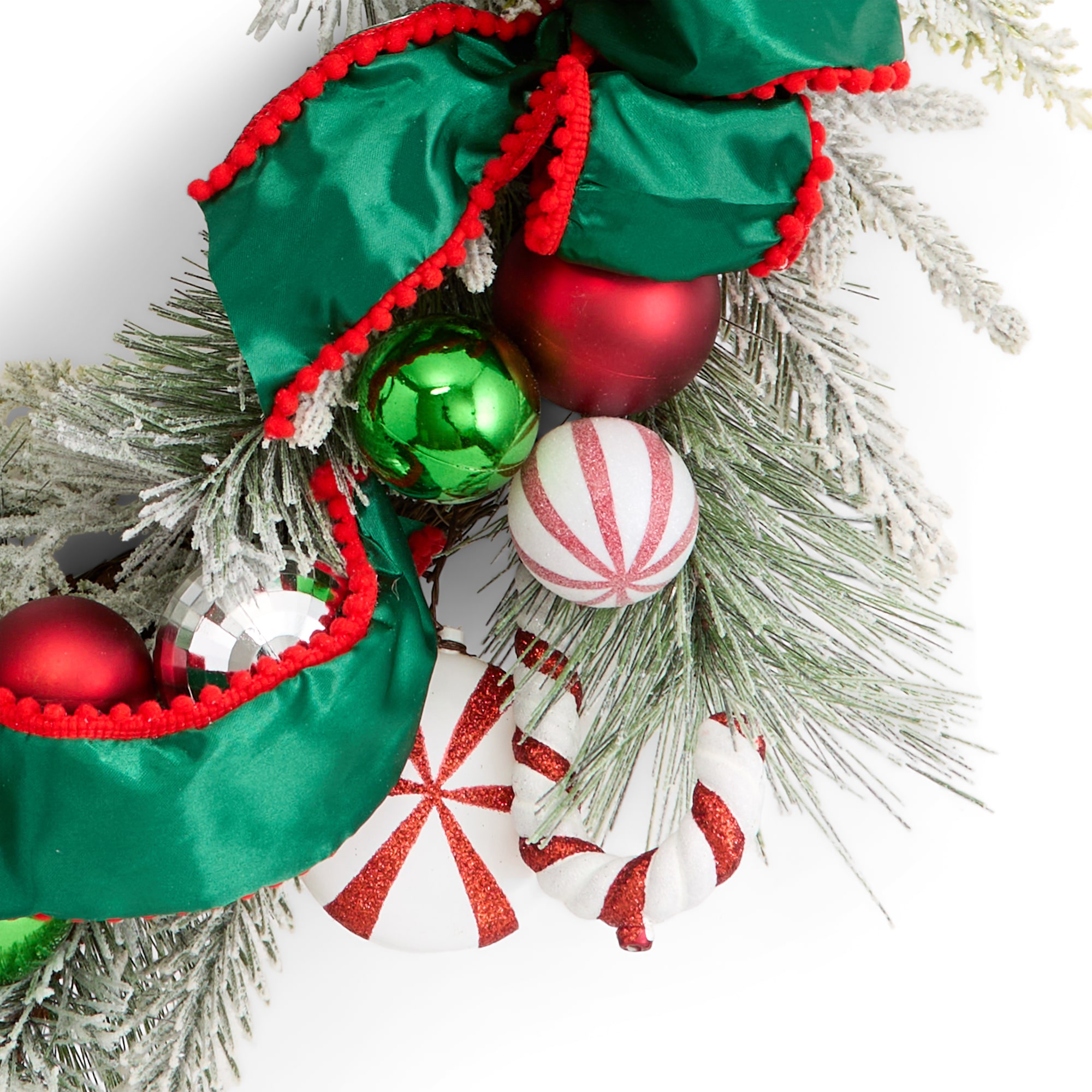 North Pole Trading Co. Flocked Green Ribbon Wreath Wreath