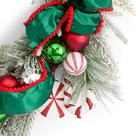 North Pole Trading Co. 24" Flocked Green Ribbon Wreath