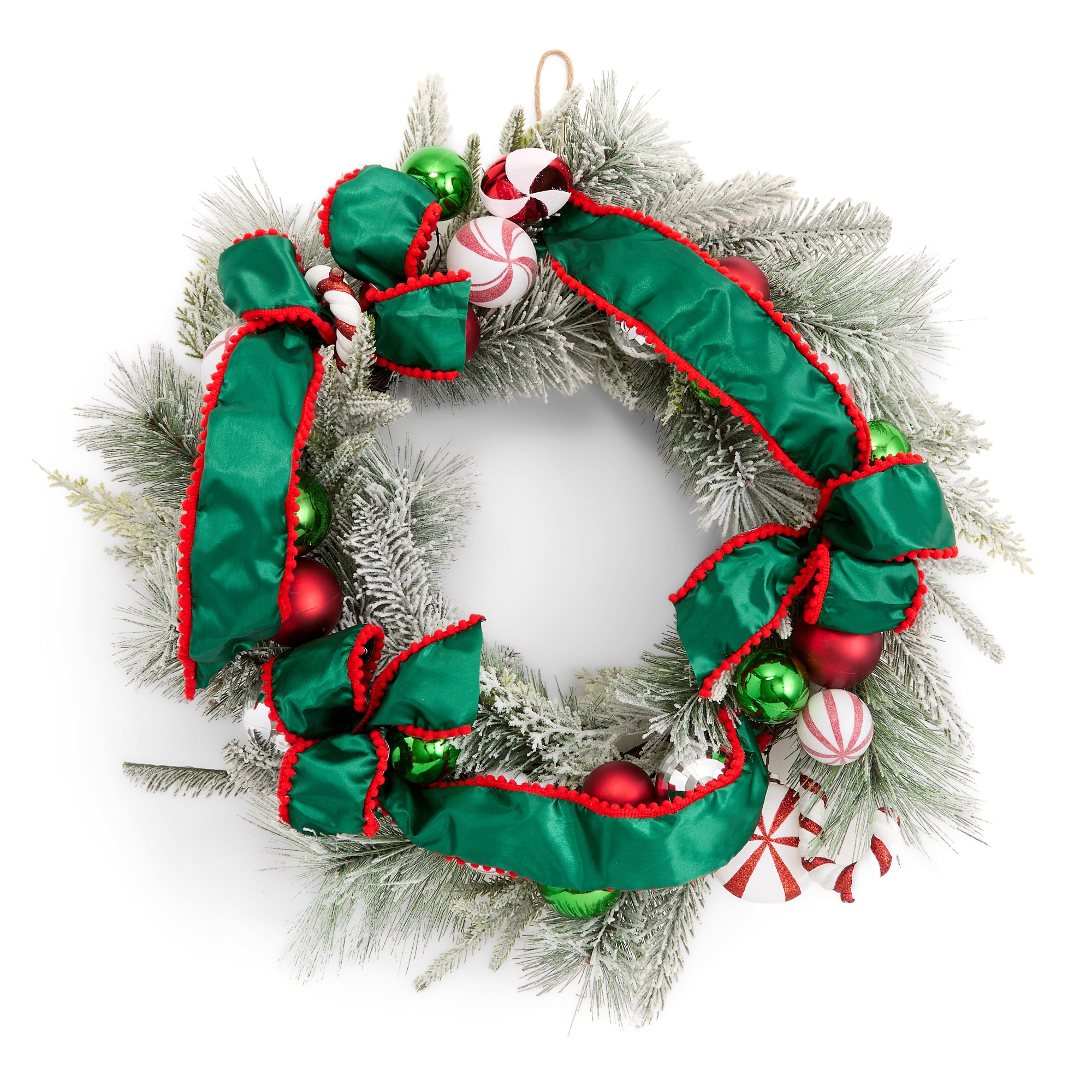 North Pole Trading Co. Flocked Green Ribbon Wreath Wreath