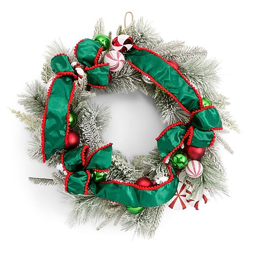 North Pole Trading Co . Flocked Green Ribbon Wreath Wreath