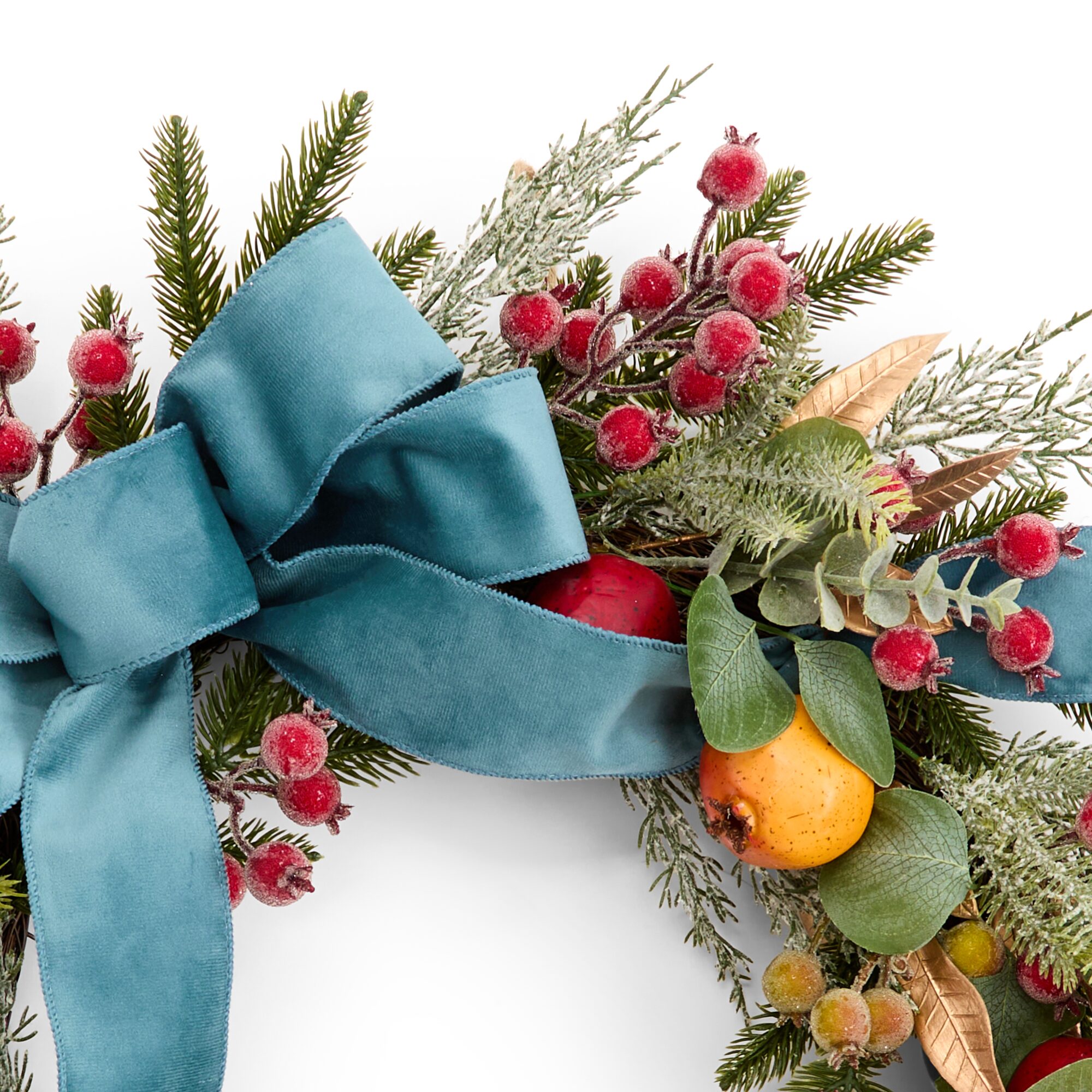 North Pole Trading Co. Pomander Blue Velvet Bow Wreath