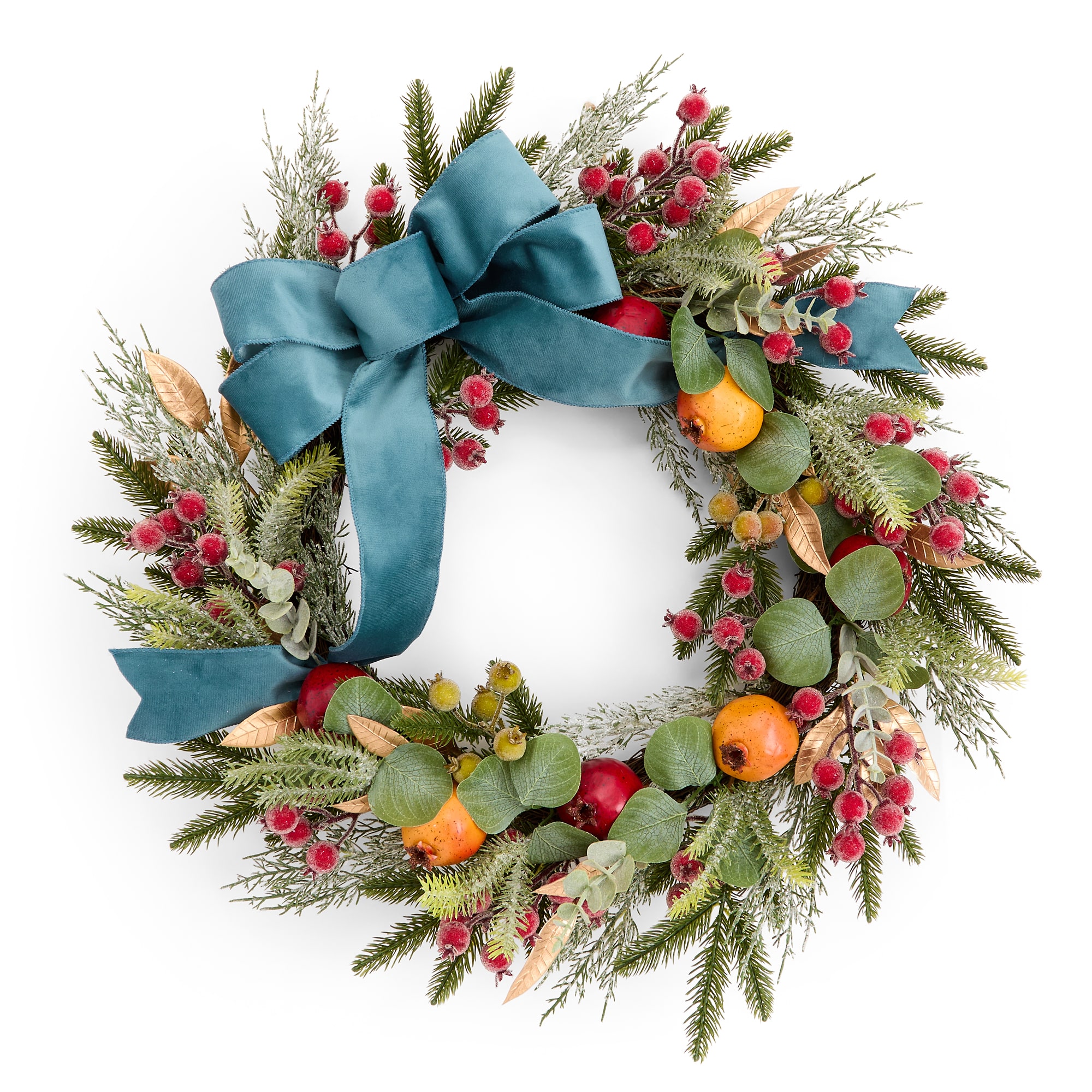 North Pole Trading Co. Pomander Blue Velvet Bow Wreath