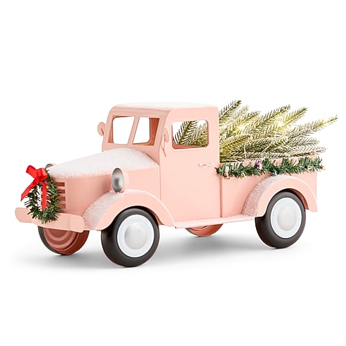 North Pole Trading Co . Pink Truck Christmas Tabletop Decor