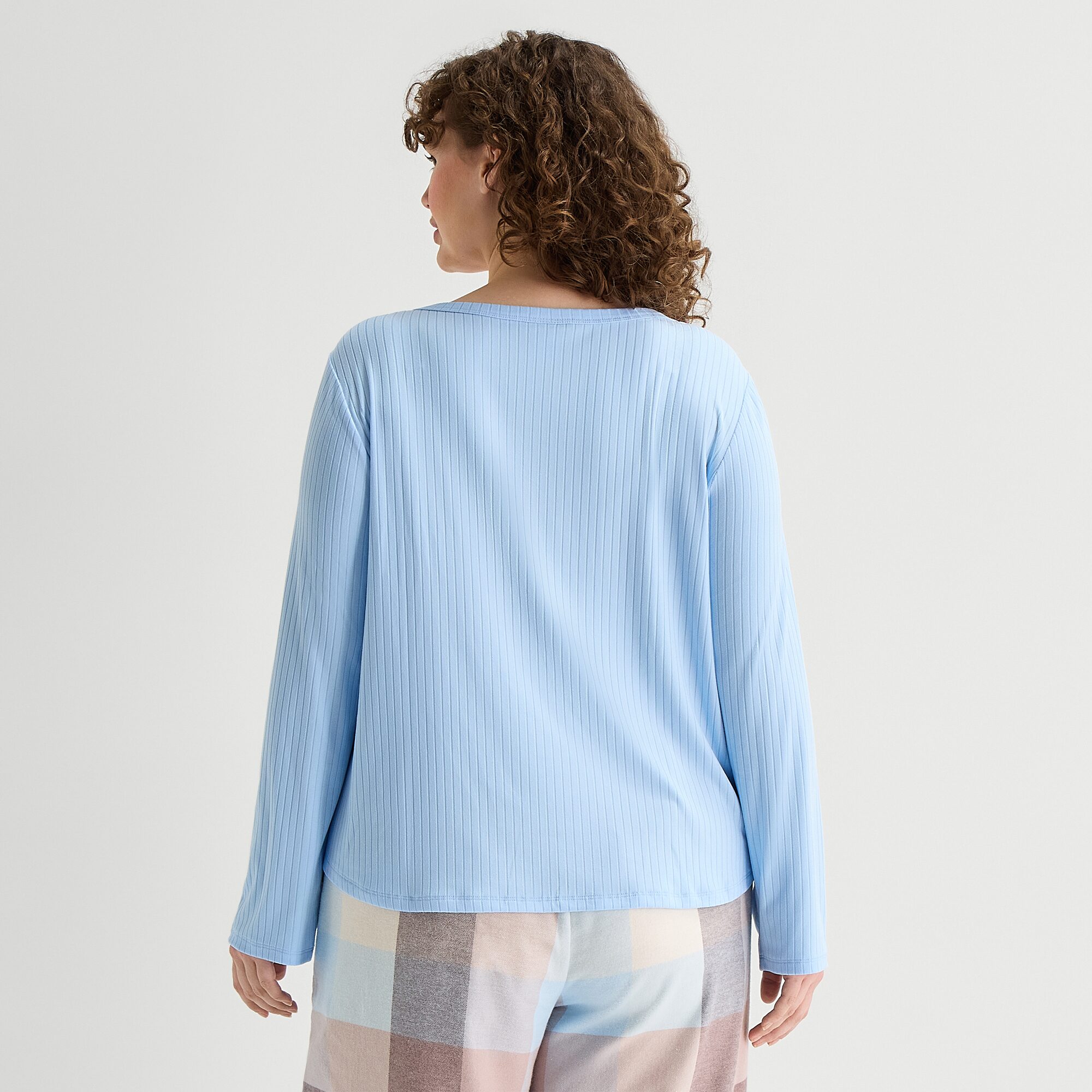 Sleep Chic Womens Round Neck Long Sleeve Plus Pajama Top