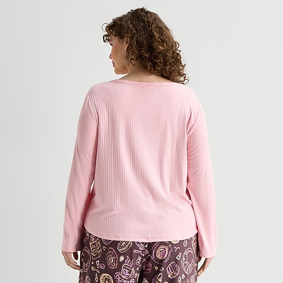Sleep Chic Womens Round Neck Long Sleeve Plus Pajama Top