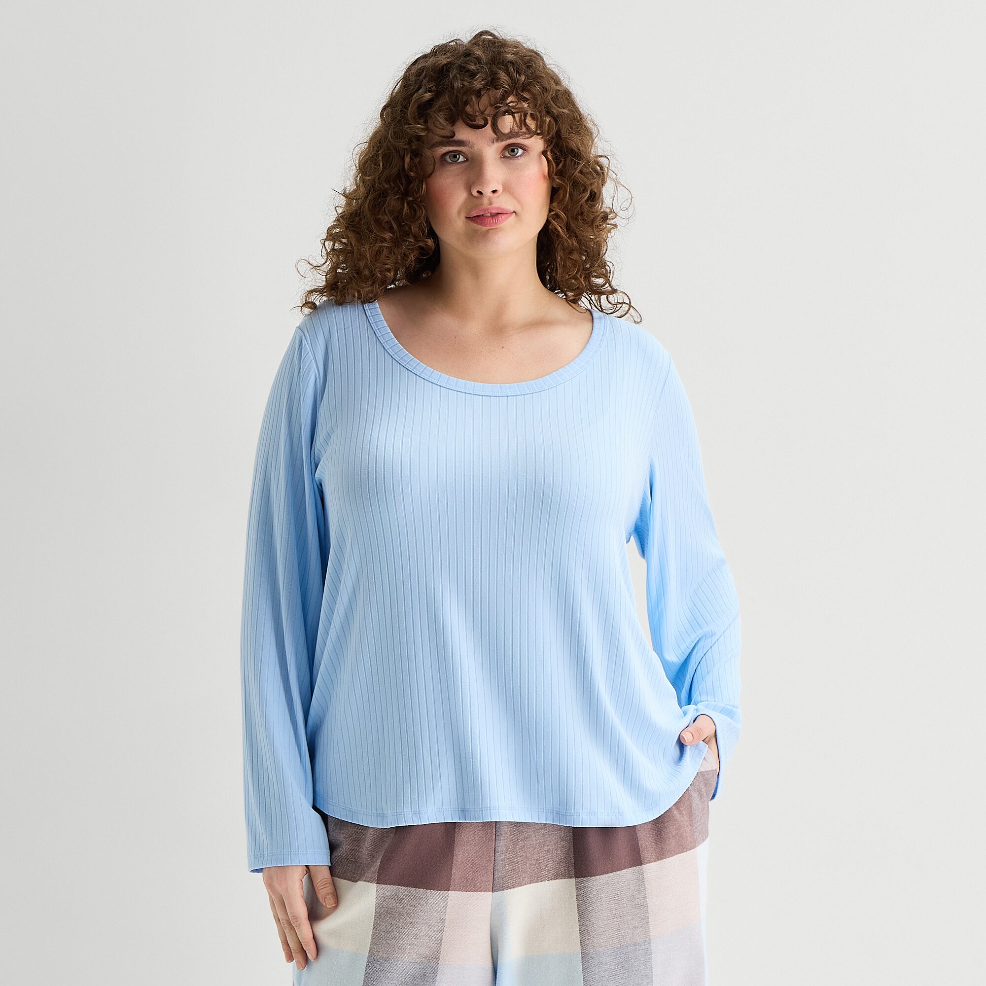 Sleep Chic Womens Round Neck Long Sleeve Plus Pajama Top