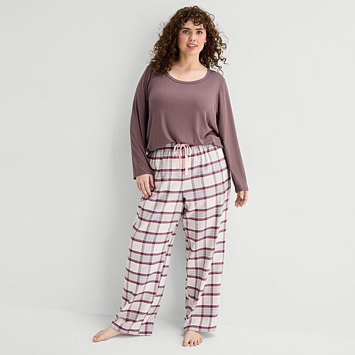 Sleep Chic Womens Round Neck Long Sleeve Plus Pajama Top In Gray
