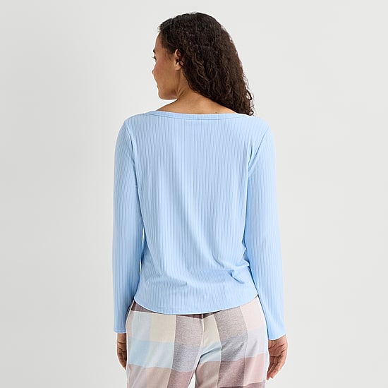 Sleep Chic Womens Round Neck Long Sleeve Pajama Top