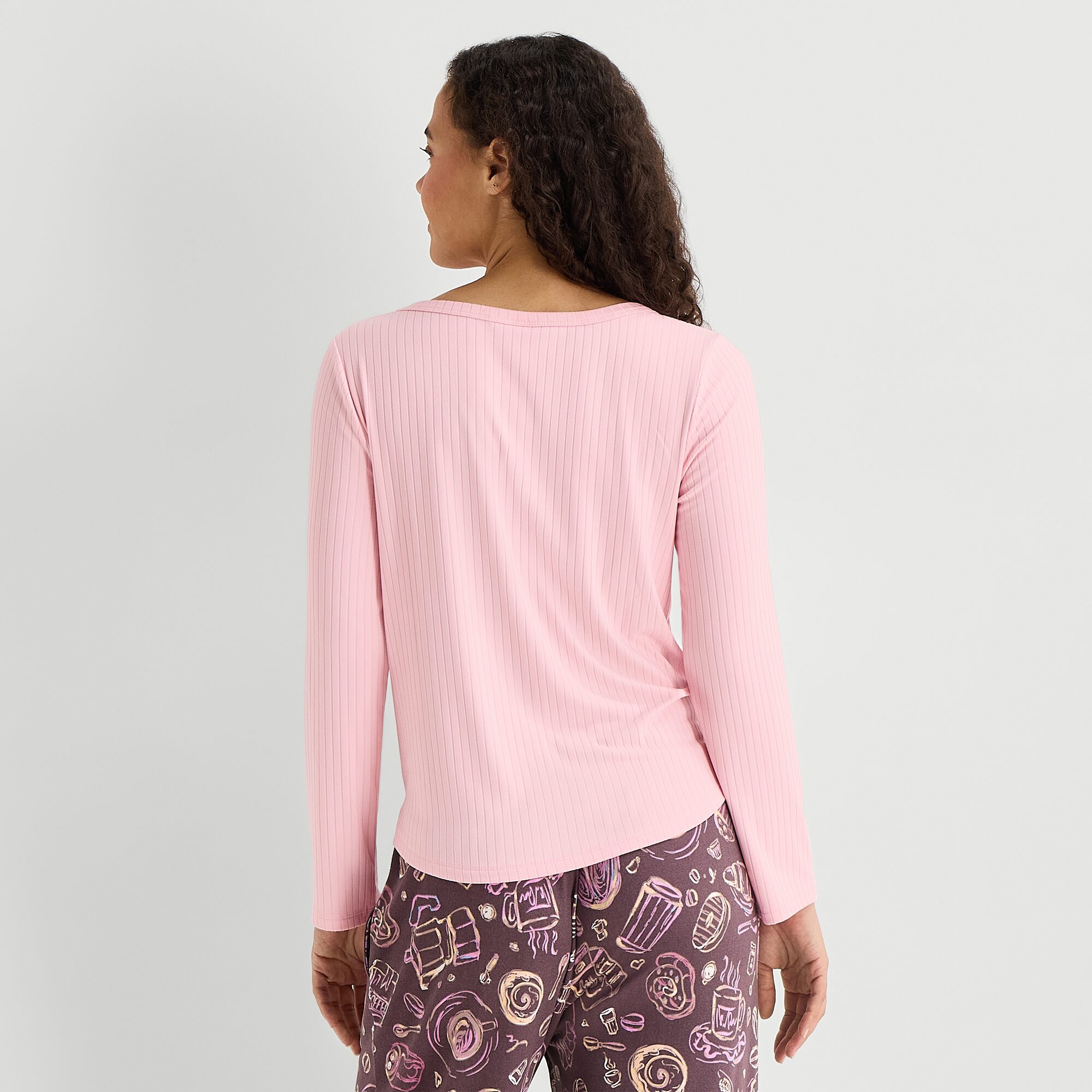 Sleep Chic Womens Round Neck Long Sleeve Pajama Top