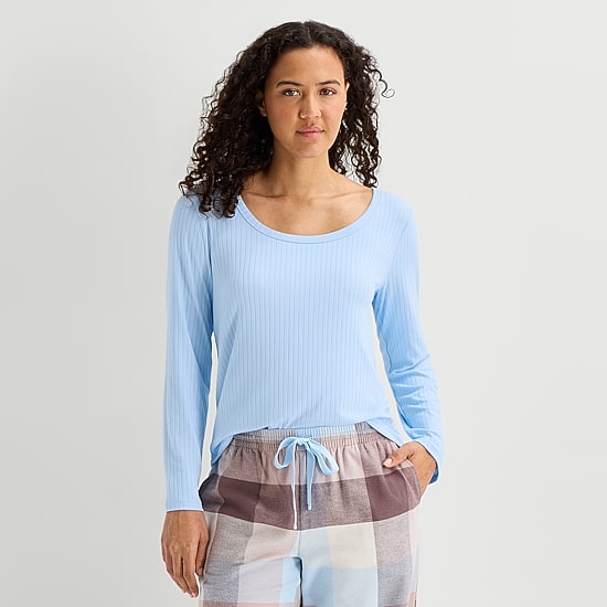 Sleep Chic Womens Round Neck Long Sleeve Pajama Top