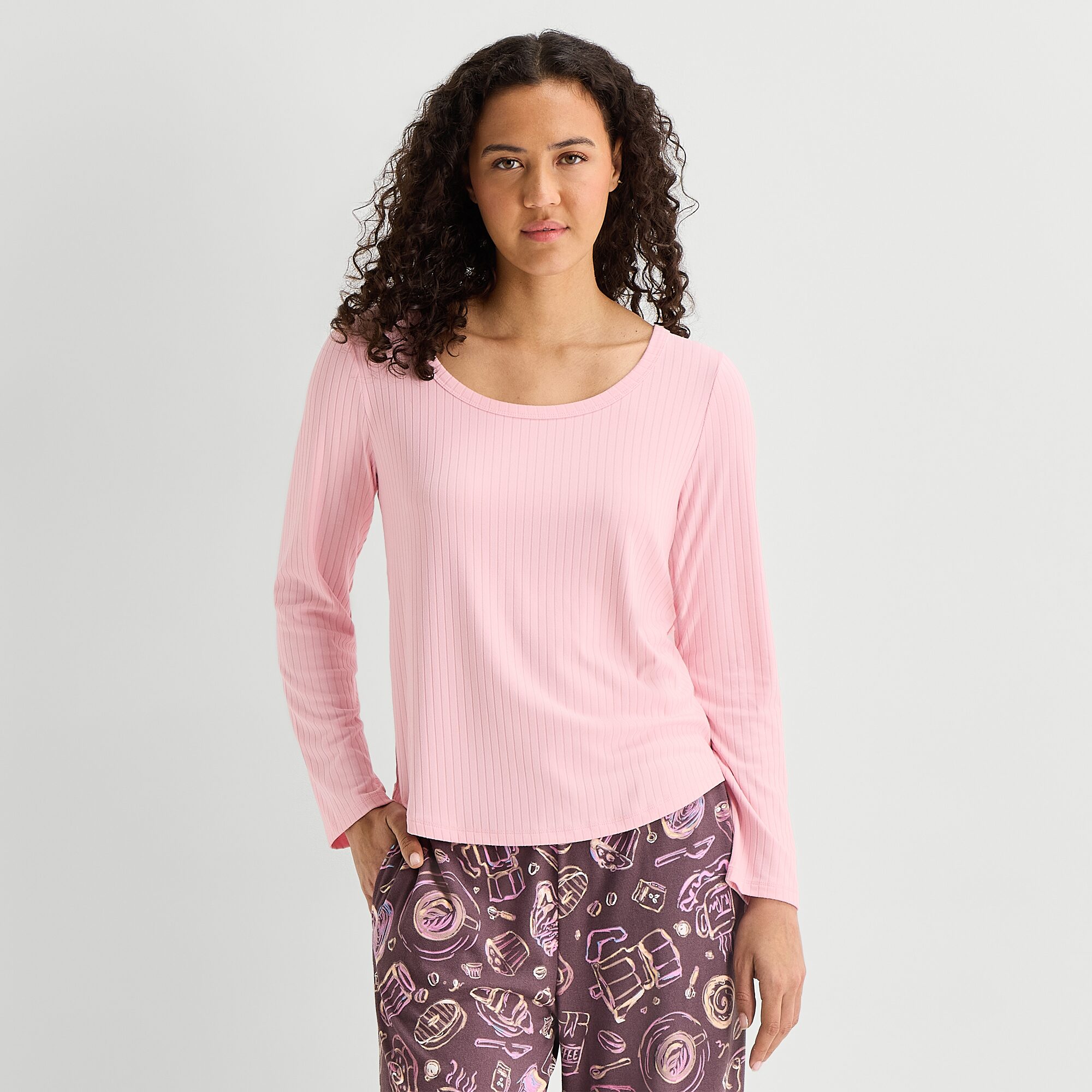 Sleep Chic Womens Round Neck Long Sleeve Pajama Top