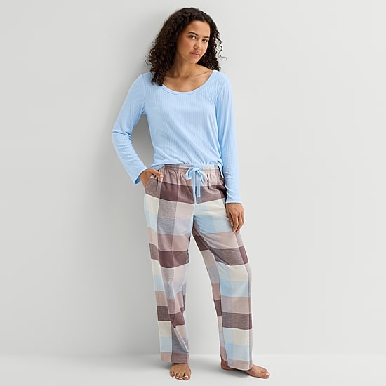 Sleep Chic Womens Round Neck Long Sleeve Pajama Top